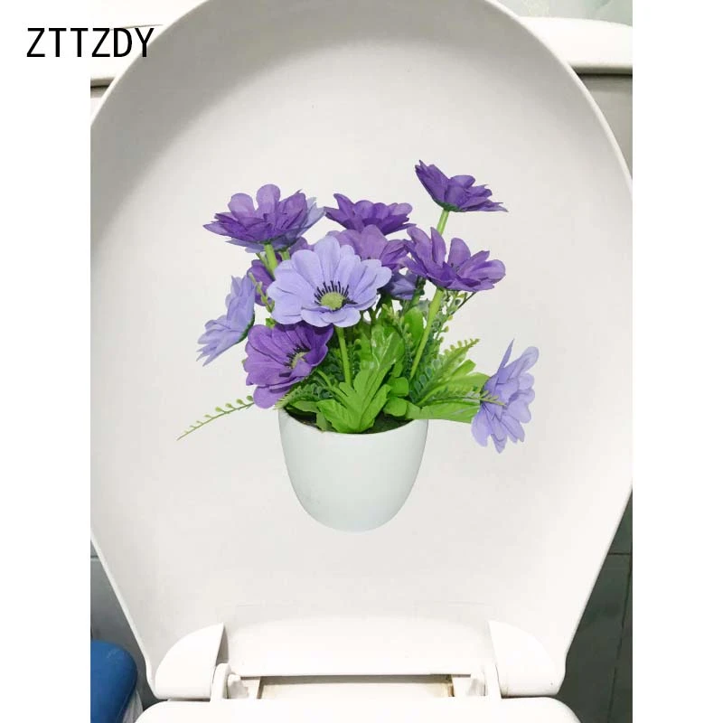 ZTTZDY 22.4*23CM Purple Flower Potted Fresh Home Wall Sticker Decor Bathroom Toilet Decal T2-0423