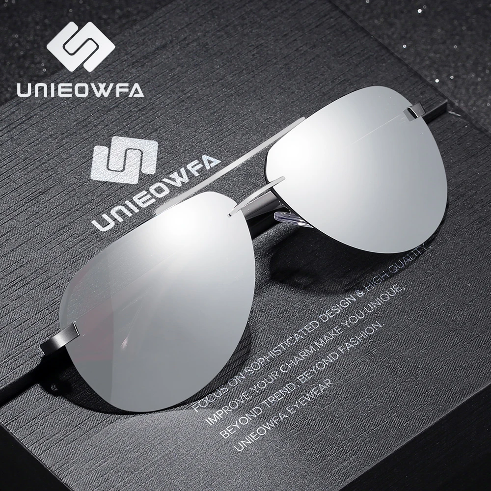 UNIEOWFA Male Rimless Aviation Sunglasses Men Polarized Silver Mirror Sports Eyewear UV400 Polaroid Sun Glasses For Men Pilot