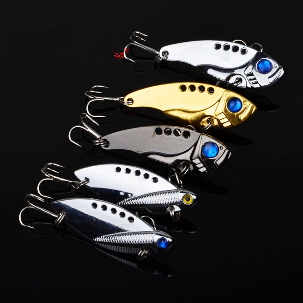 1 Pcs Metal VIB Lures 5cm 11g Vivid Vibrations Spoon Lure Fishing Bait Bass Artificial Hard Bait Cicada Lure VIB Bait 3D Eyes