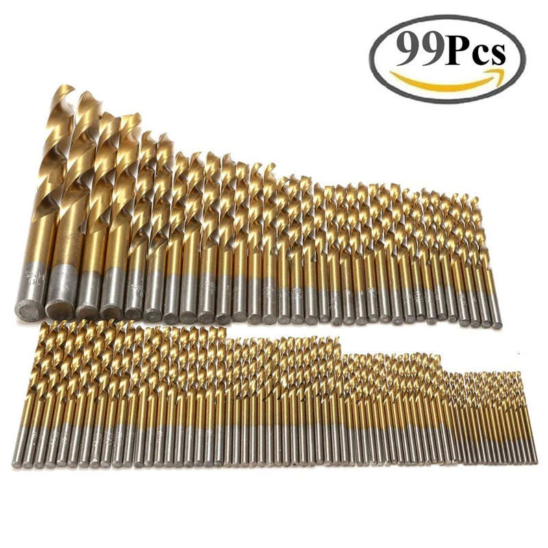 NEW free ship 99pcs 1.5mm - 10mm Titanium HSS Drill Bits Coated Stainless Steel HSS High Speed Drill Bit Set For Electrical Dril