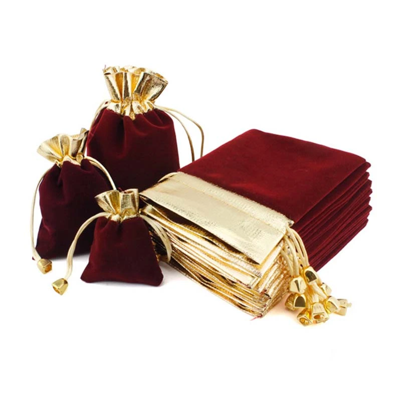 5pcs/lot Vintage Velvet Package Bags 7x9 9x12 12x16cm Wine Red Organza Drawstring Gift Bags Wedding Jewelry Packaging Pouches