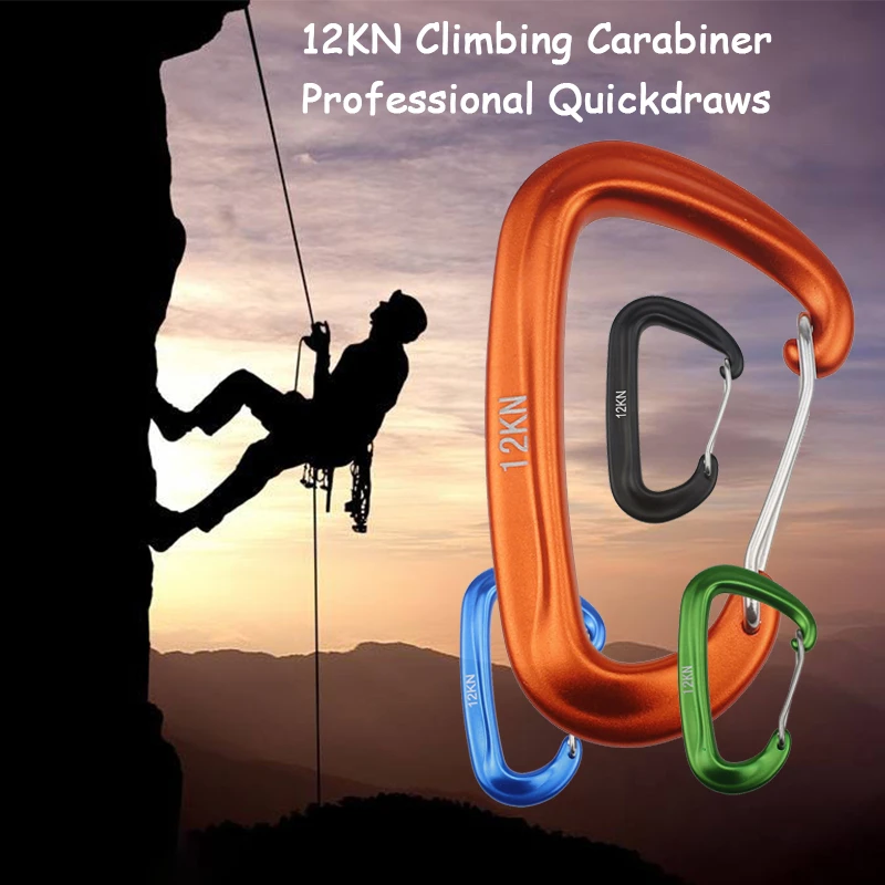 Professional Climbing Carabiner D Shape Mountaineering Buckle Hook 12KN Safety Lock Outdoor Climbing Equipment Accessory