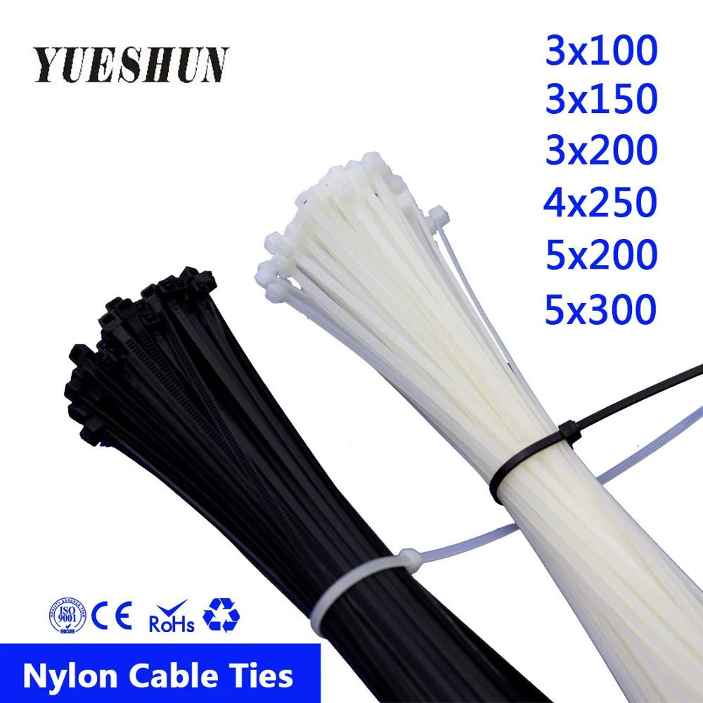 100PCS Nylon Cable Ties 3*100 3*150 3*200 White Black Cable Wire Ties Self Lock 50pcs 5*300mm Zip Ties 100mm 150mm 200mm 250mm