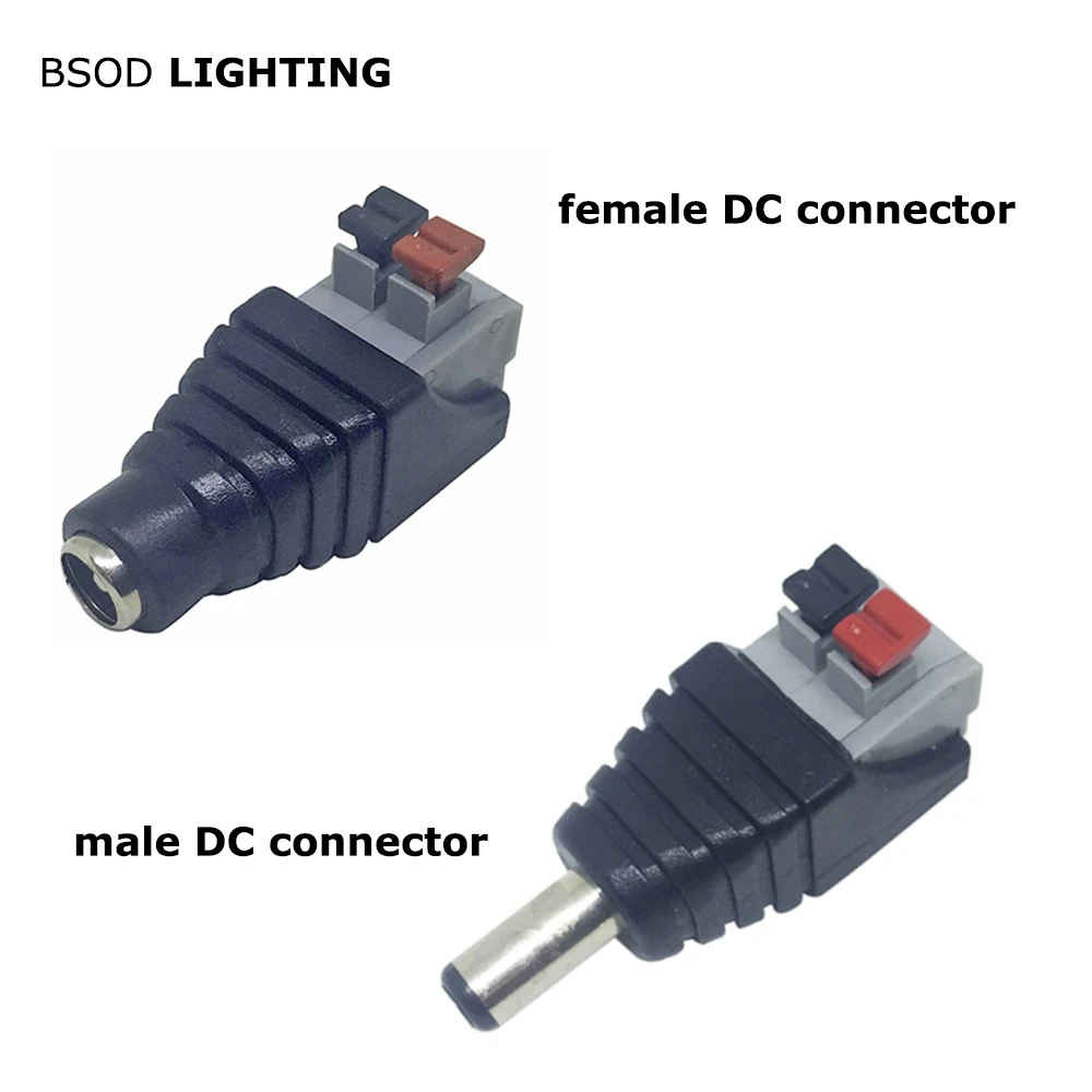 BSOD Led Strip Connector Press Type No Welding Power Male Female 5.5x2.1 DC Jack Adapter Plug for 3528 5050 Led Strip Quick Plug