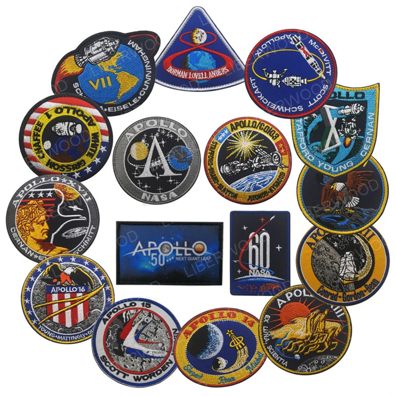 Vintage Original Apollo 11 Voyager Emblems Back Space Patch Collage USA Apollo Mission Applique Set 1 7 8 9 10 11 12 13 14 15 16