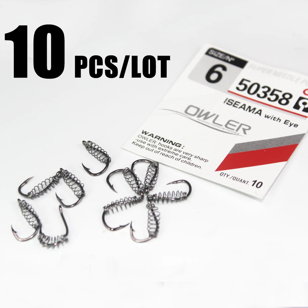 10pcs/lot  iseama 1#-10# spring fishing hooks Stainless Steel Barbed Swivel Explosion Hooks  for Carp Fly Fishing Pesca owner