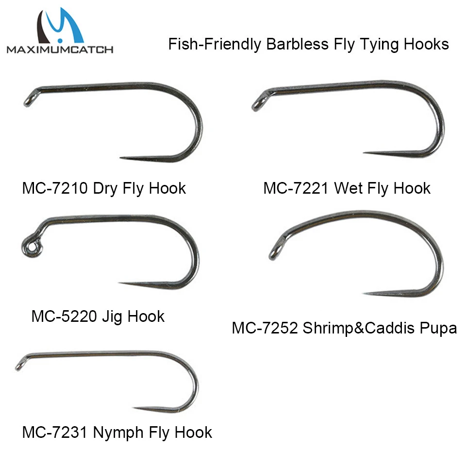 Maximumcatch 100pc Eye-Down Fish-Friendly Barbless Fly Tying Hook 10#12#14#16#18# Dry&Wet&Nymph&Shrimp Caddis Pupa Jig Hooks