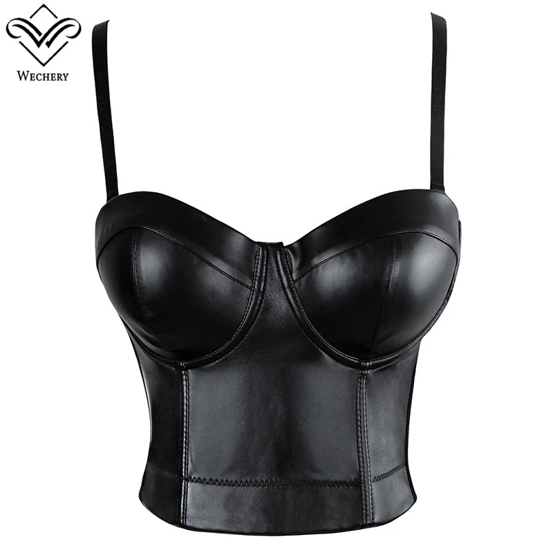 Wechery Women Leather Corset Top Crop Bustier Gothic Bra Push Up Bodice Sexy Lingerie Corselet Party Short Camis Plus Size 6XL