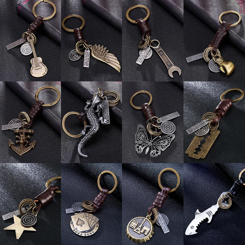 Multiple Guitar Butterfly Pendant Suspension Leather Keychain Key Chain Charms for Keys Car Keys Accessories Keychain on a Bag