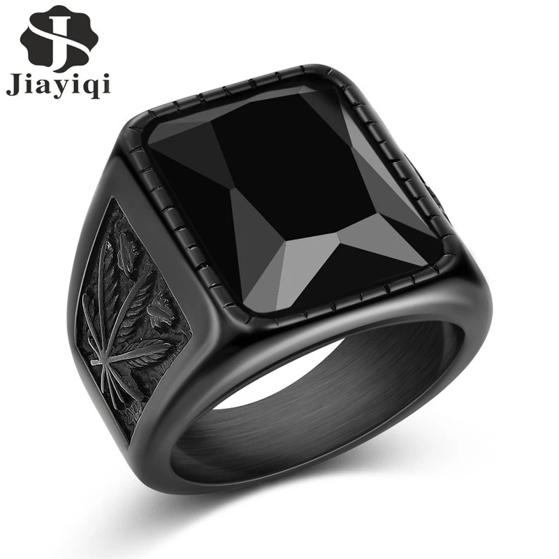 Jiayiqi Men Hiphop Ring 316L Stainless Steel Black/Red Stone Ring Rock Fashion Male Jewelry Wedding Rings Accessories Wholesale