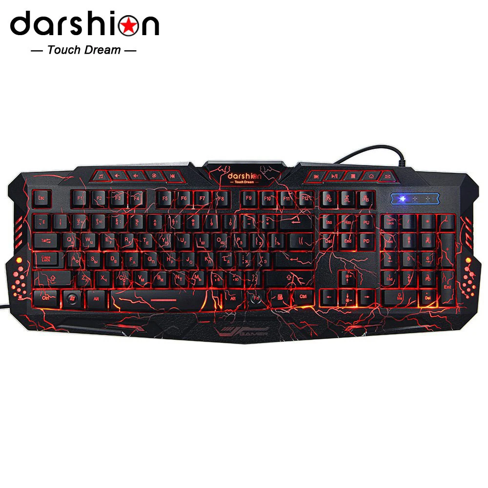 Russian Backlit Keyboard Crack Gaming LED USB Wired Colorful Breathing Waterproof Computer