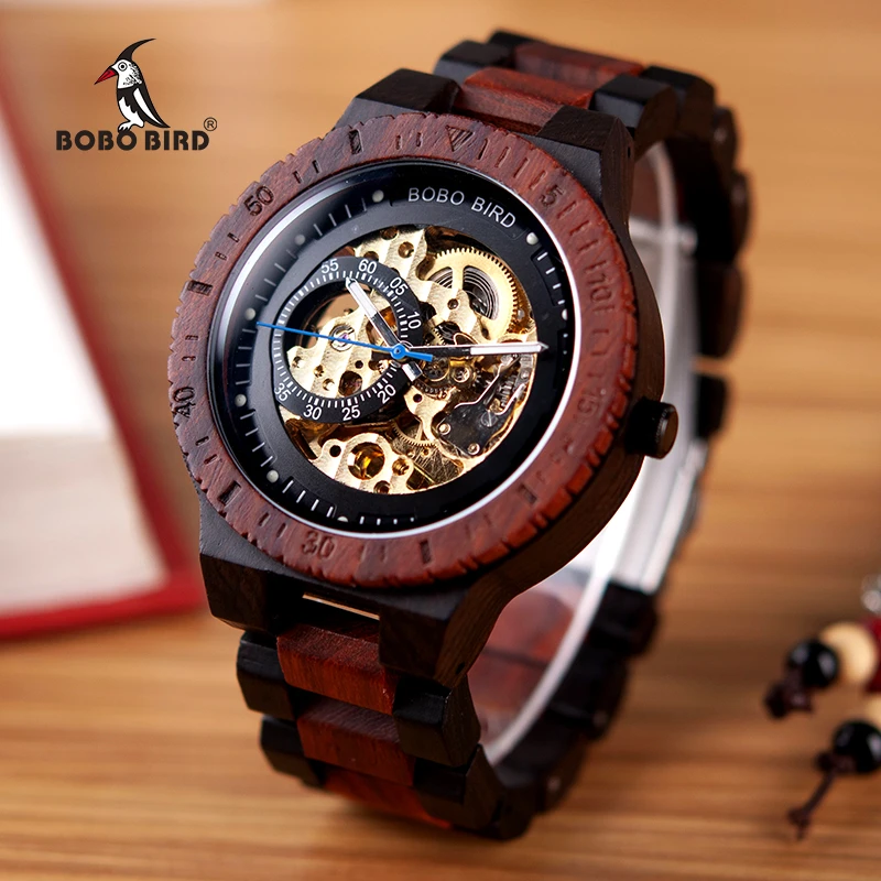 BOBO BIRD Wood Mechanical Watch Men Relogio Masculino Big Mens Watches Top Brand Luxury Timepieces erkek kol saati Dropshipping