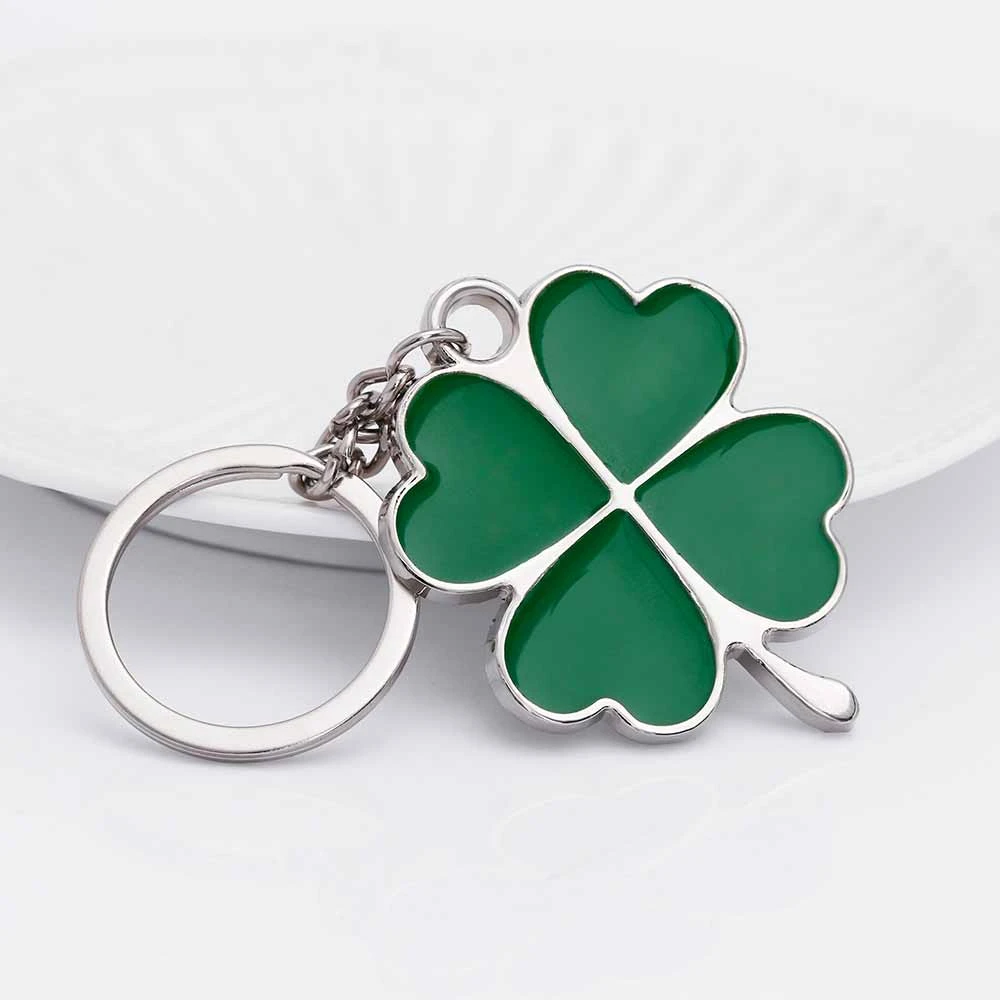 KISSWIFE Stainless High Quality Green Leaf Keychain Fashion Creative Beautiful Four Leaf Clover Steel Lucky Key Chain Jewelry