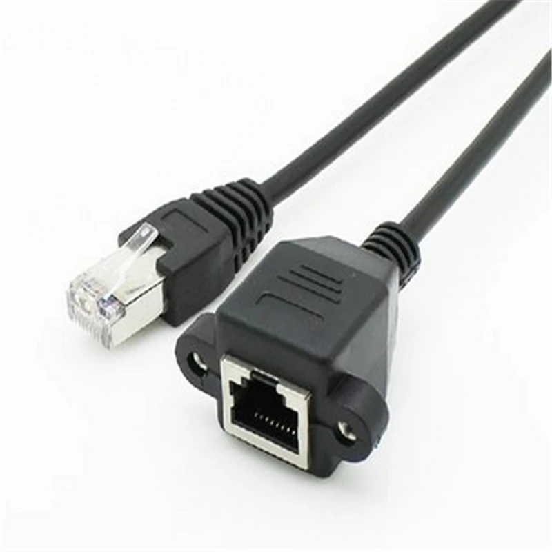 1pcs 30cm 8Pin RJ45 Cable Male to Female Screw Panel Mount Ethernet LAN Network 8 Pin Extension Cable