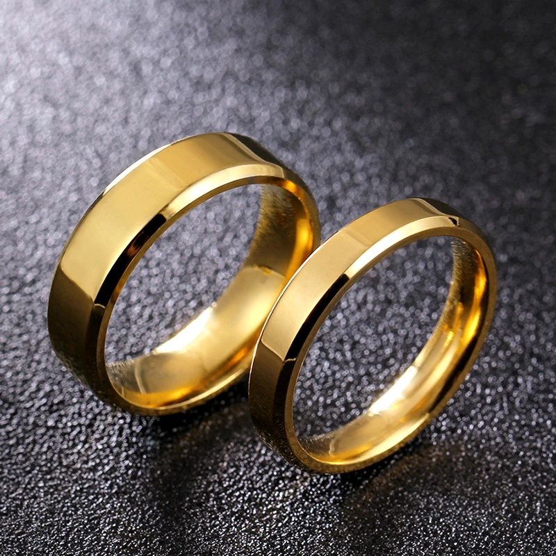 MANGOSKY 4mm 6mm Gold Stainless Steel Couple Ring For Man and Women