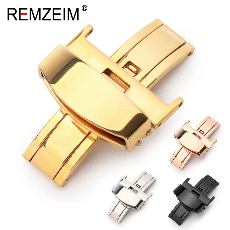 Stainless Steel Solid Double Push Button Fold Watch Buckle Butterfly Deployment Clasp Watch Strap 16mm 18mm 20mm 22mm 24mm