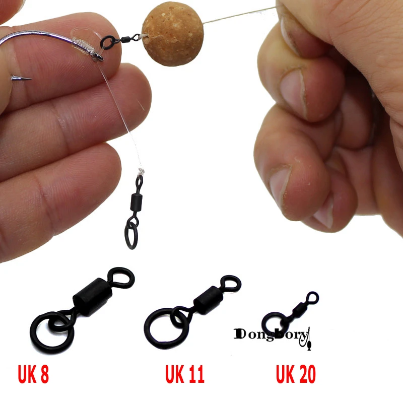 20PCS Carp Fishing Swivels Quick Change UK 8 11 20 Flexi Ring Swivels Matt Black Micro Hook Ring Link Ring with Rolling Swivel
