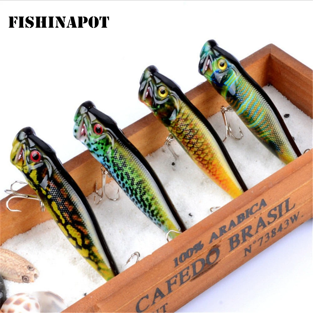 FISHINAPOT 1pcs Brand Painted Popper Wobbler Fishing lure With Treble Hooks 9.5cm/12g Crankbait Artificial Bait poper pesca