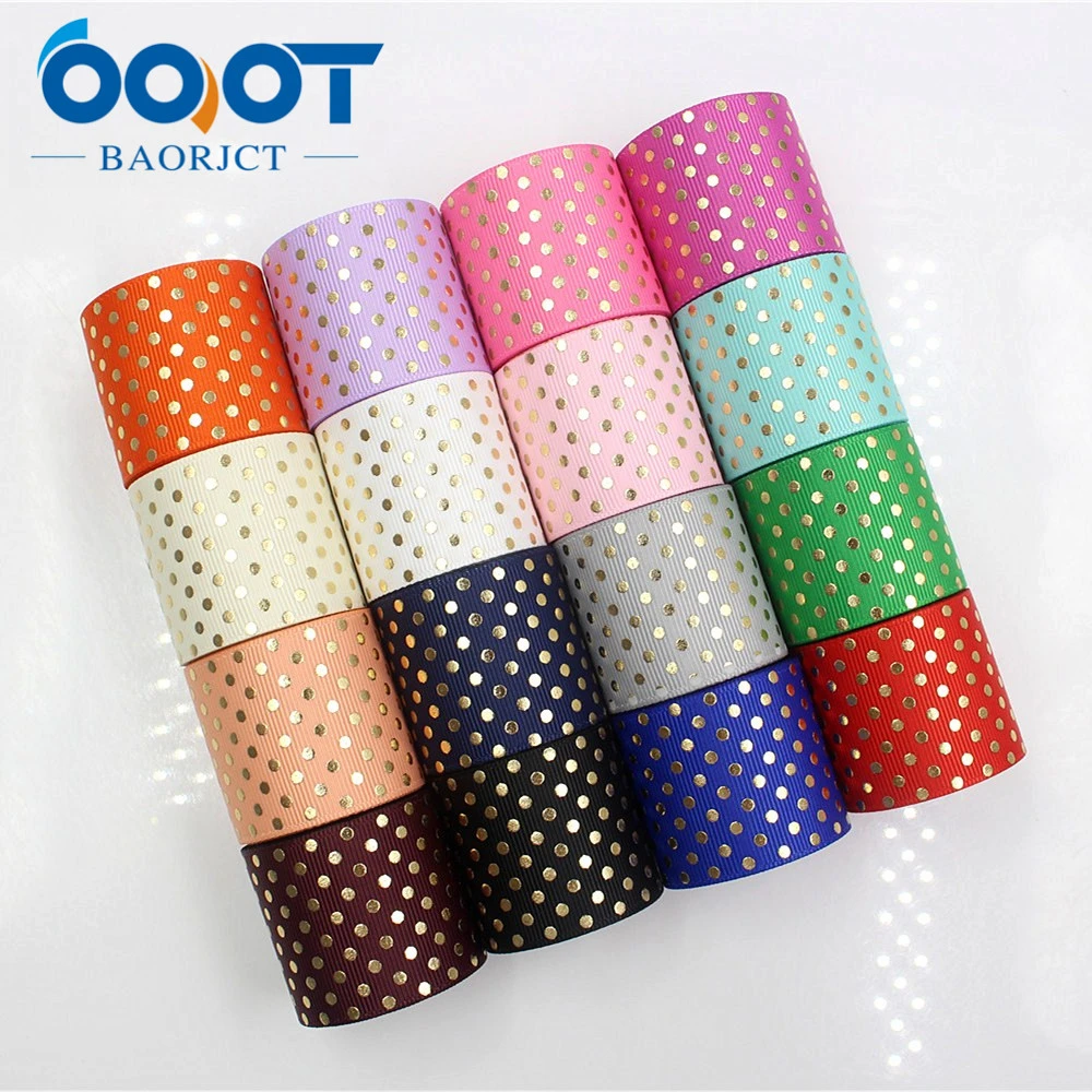 OOOT BAORJCT 171052,38MM hot gold dot Printed grosgrain ribbon,garment accessories hair accessories , DIY Handmade gift wrapping