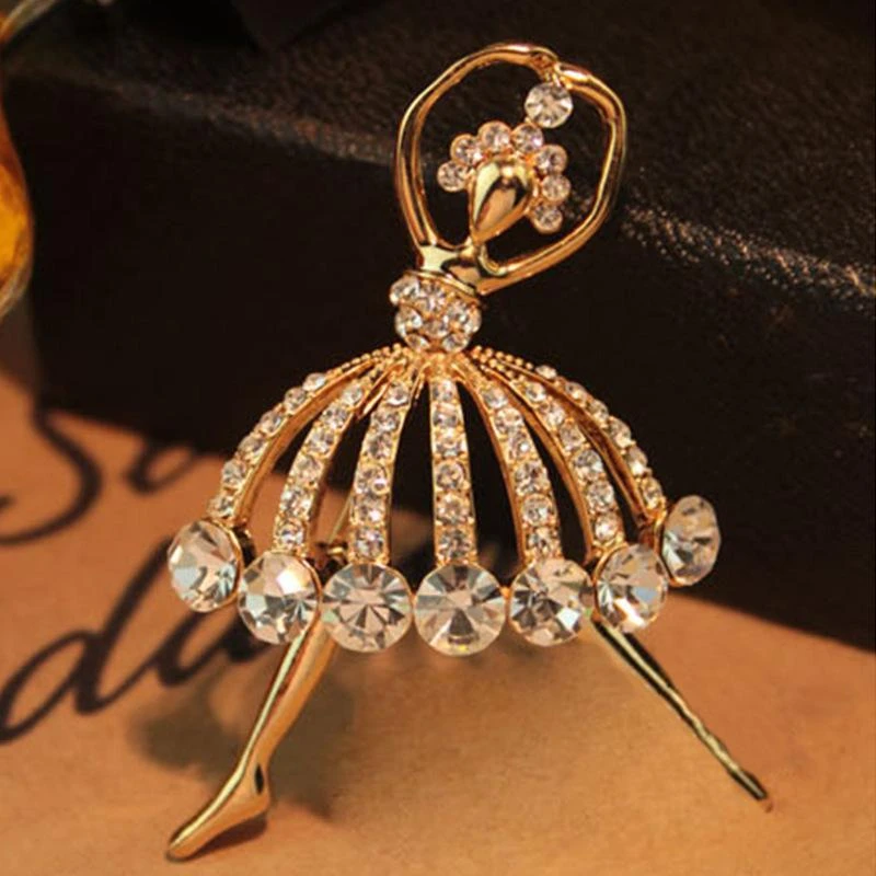 Stylish And Exquisite Crystal Set With Rhinestone Beautiful Flower Skirt Ballerina Ballet Ladies Brooch Ladies Girl Gift Brooch