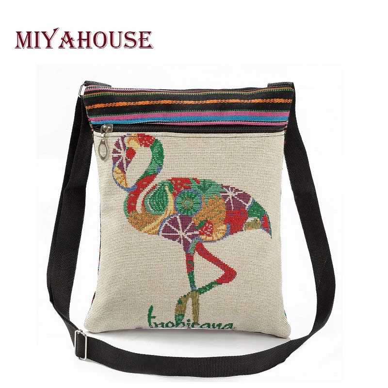 Miyahouse Casual Flamingo Printed Messenger Bag Women Canvas Design Crossbody Bag For Girls Small Flap Shoulder Bag Female