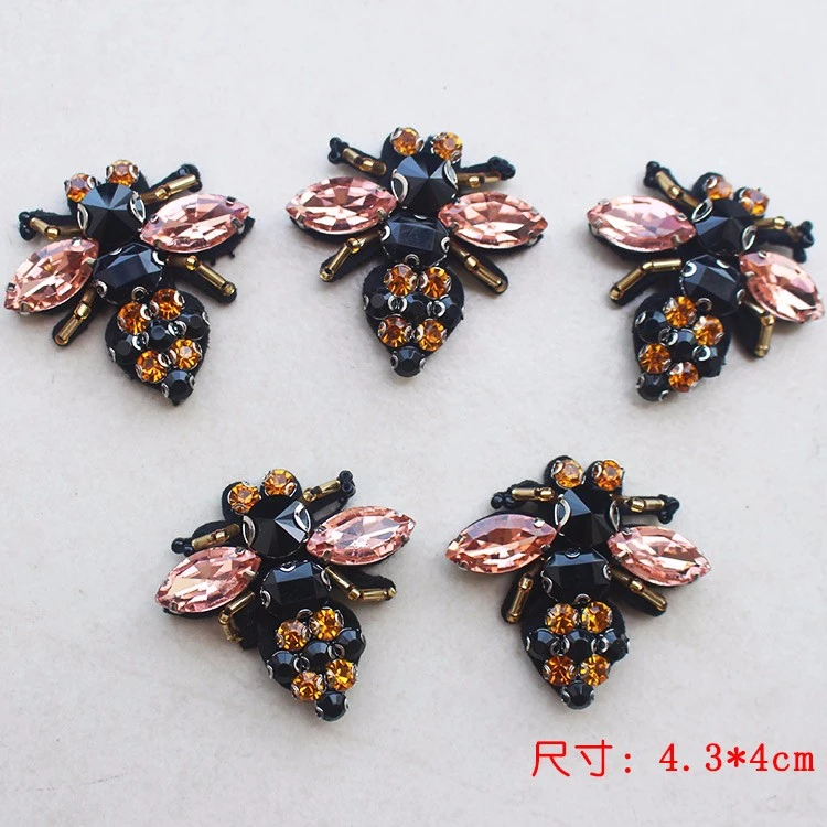 Bees sequins Rhinestones bead brooch patches applique vintage embroidered fabric sew on patch fashion clothing decoration patch