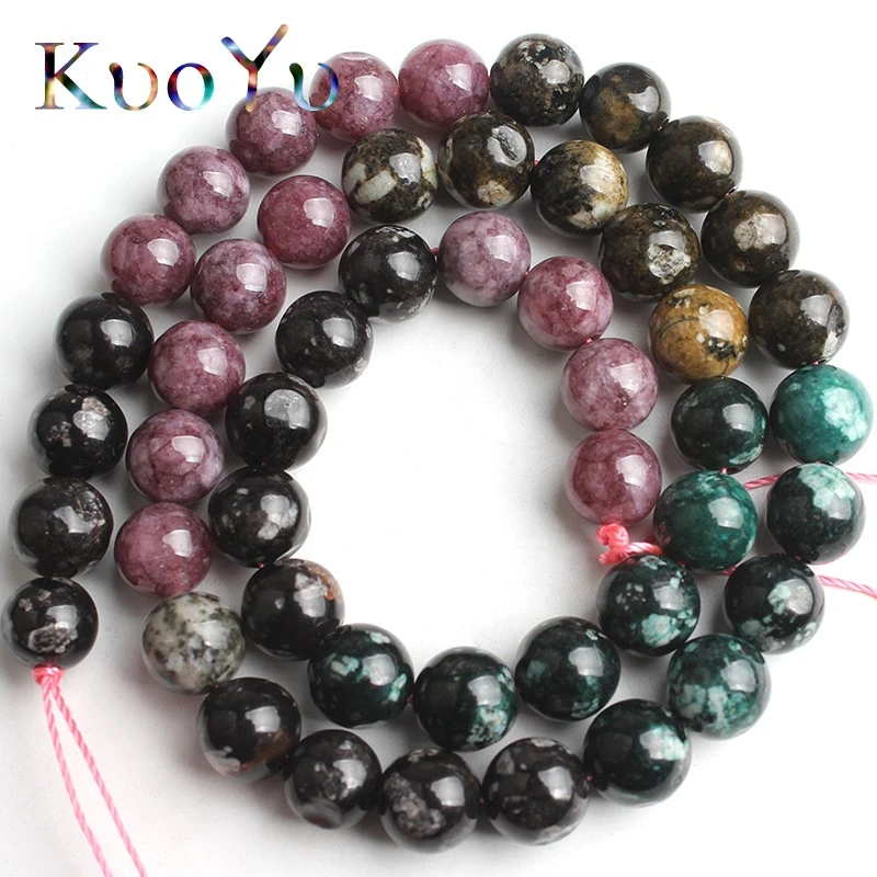 Natural Stone Colorful Tourmaline Beads Round Loose Spacer Beads For Jewelry Making DIY Bracelets Necklace 15''Strand 6/8/10mm