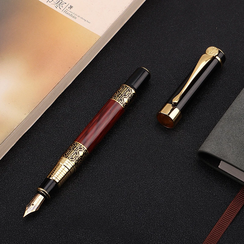 1Pcs Luxury Quality Golden Carving Mahogany Business Office Fountain Pen School Stationery Supplies ink nibs for fountain pens