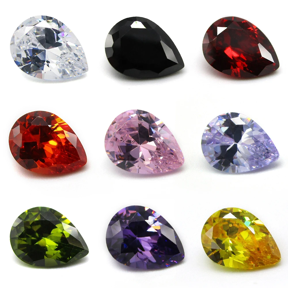 Cubic Zirconia Stone 50pcs/lot 3*4~12*16mm 5A Pear Shape White, Garnet, Olive, Purple, Black, Pink Synthetic CZ Gems Stone
