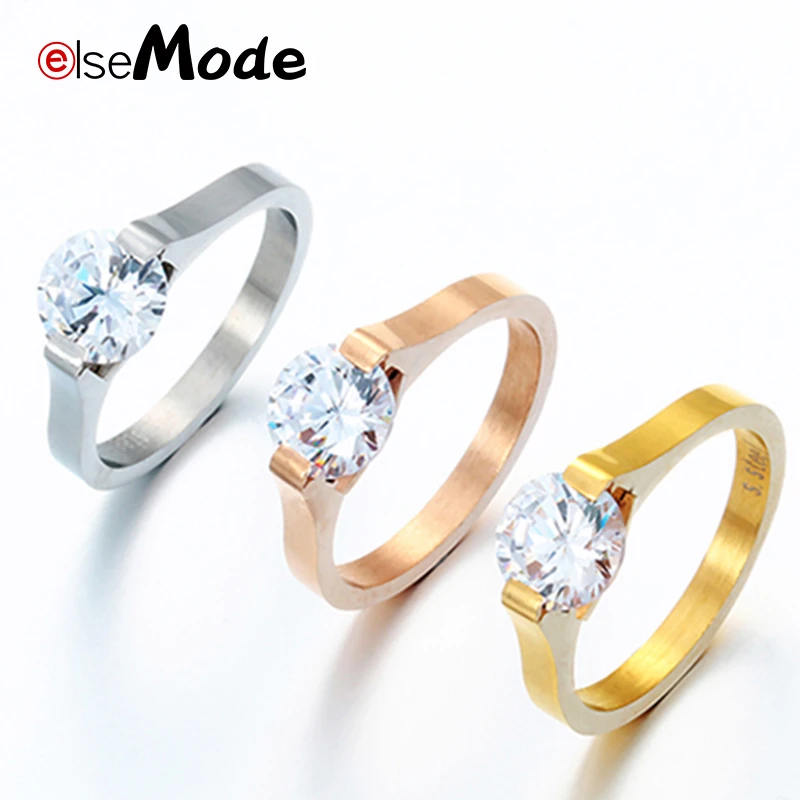 ELSEMODE 1.88ct Cubic Zircon Wedding Ring For Women Rose Gold Stainless Steel Engagement Jewelry Romantic Gifts for lovers