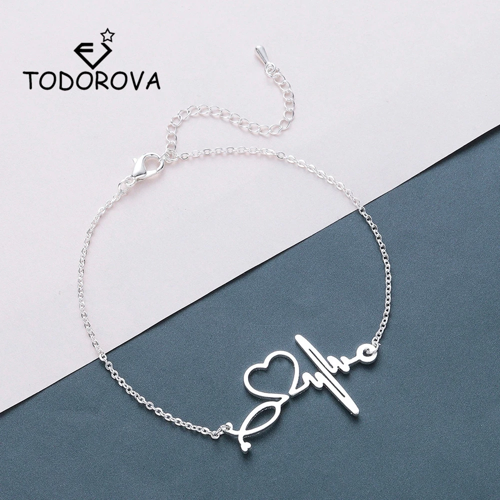 Todorova Stainless Steel Heartbeat Cardiogram Bracelets Stethoscope Women Bracelet Special Gifts for Nurse Jewelry for Doctor