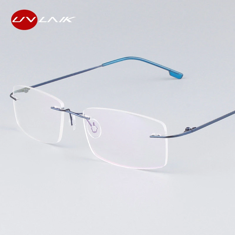 UVLAIK Classic Mens Pure Titanium Rimless Glasses Frames Myopia Optical Frame Ultra-light Titanium Frameless Eyeglasses Frame