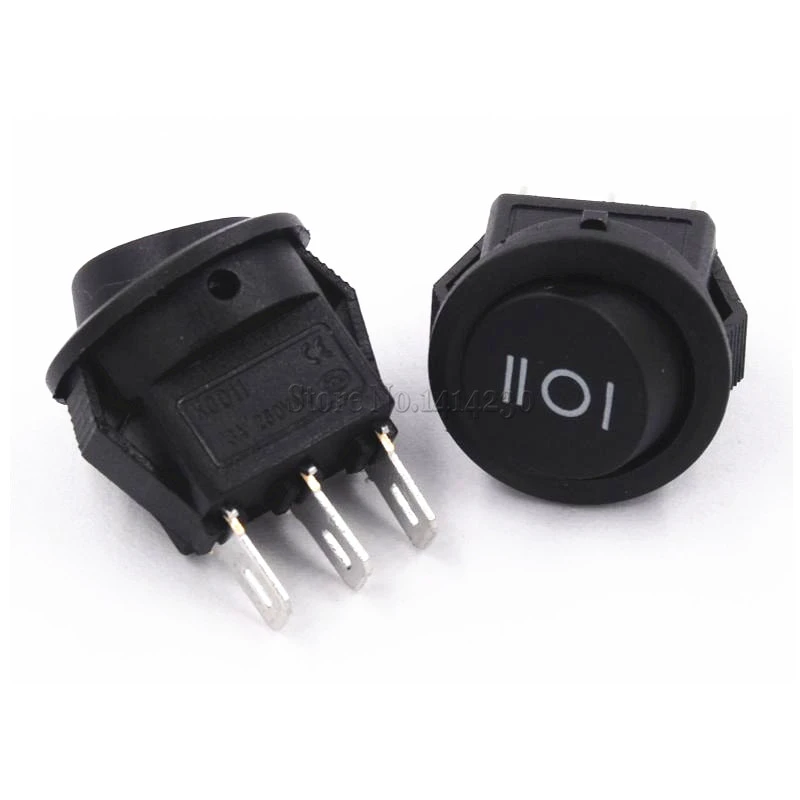 10Pcs 16mm Diameter Small Round Black 3 Pin 6A/125V 3A/250V SPDT ON-OFF-ON Rocker Switch Snap-in