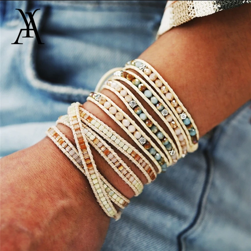 Boho Handmade Woven Stone Beads Bracelets for Women Vintage Multi Layered Wrap Bracelet Armband Charm Bracelet Pulseras Mujer