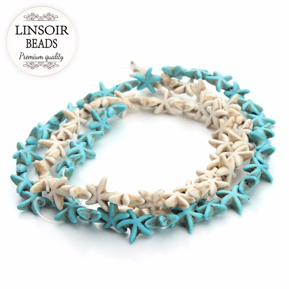 Linsoir Approx.38pcs/Strand 13x13mm Starfish Shape Turquoises Beads Loose Spacer Beads Seed Beads for DIY Jewelry Making