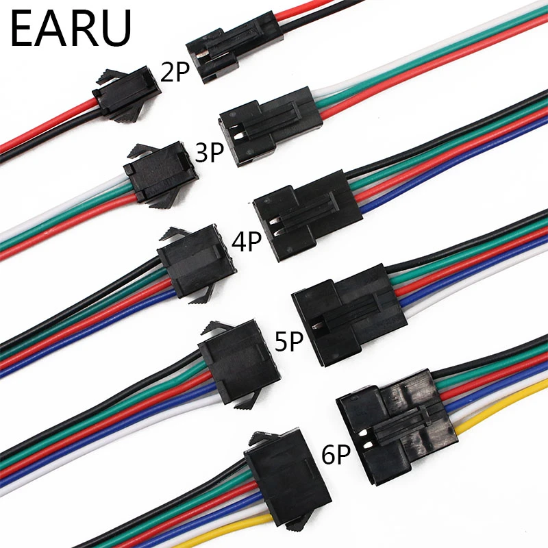 10Pairs 15cm JST SM 2P 3P 4P 5P 6P Plug Socket Male to Female Wire Connector LED Strips Lamp Driver Connectors Quick Adapter