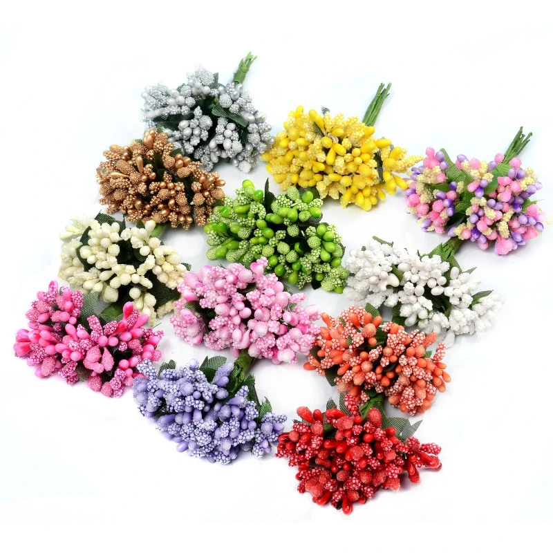 12PCS/lot Artificial Flower Stamen Mulberry Wire Stem For Wedding Decoration DIY Needlework Gift Box Cheap Wreath Fake Flowers