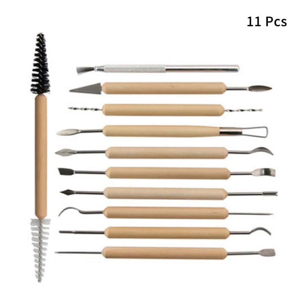 11 pcs Arts Crafts Clay Sculpting Tools Set Modeling Carving Tool kit Pottery & Ceramics Wooden Handle Modeling Clay Tools