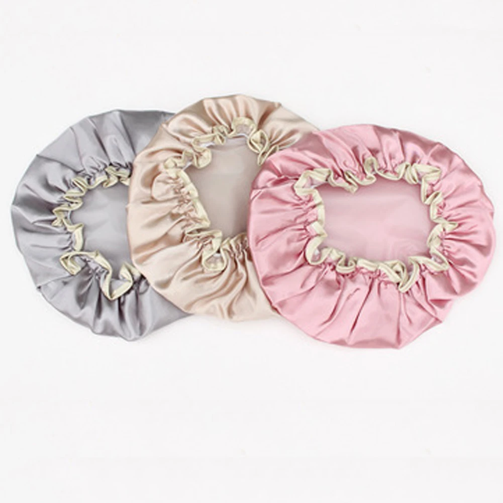 1pc Lovely Thick Women Shower Satin Hats Colorful Bath Shower Caps Hair Cover Double waterproof Bathing Cap Wholesale