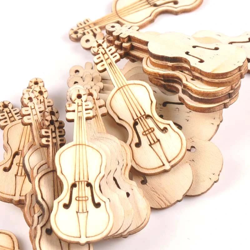 15Pcs 55x20mm Natrual Violin Wood Slices For Home Decor DIY Crafts Scrapbook Accessories Handmade Wooden Ornaments m1754