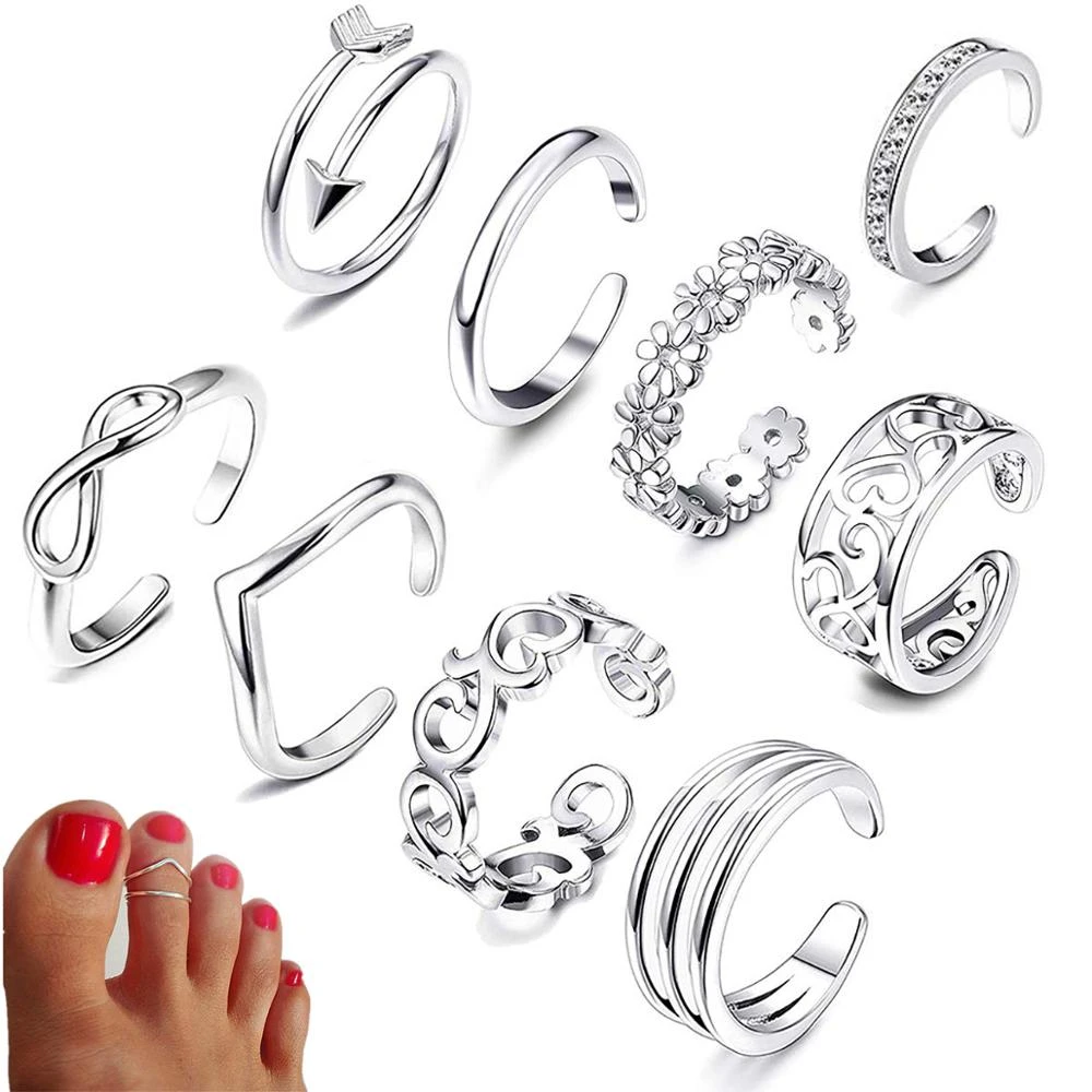 Summer Beach Vacation Knuckle Foot Ring Open Toe Rings Set for Women Girls Finger Heart Ring Adjustable Jewellery Wholesale