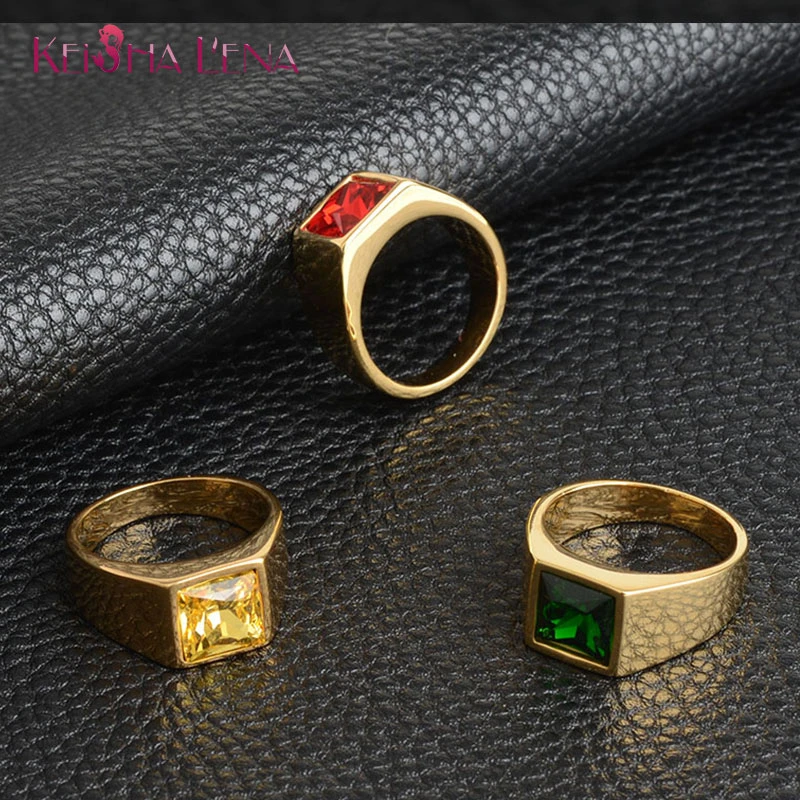 Multi-color Square Zircon Stone Rings Simple Stainless Steel Rings For Man Wedding Bands Unisex Trendy Jewelry Christmas GiftS