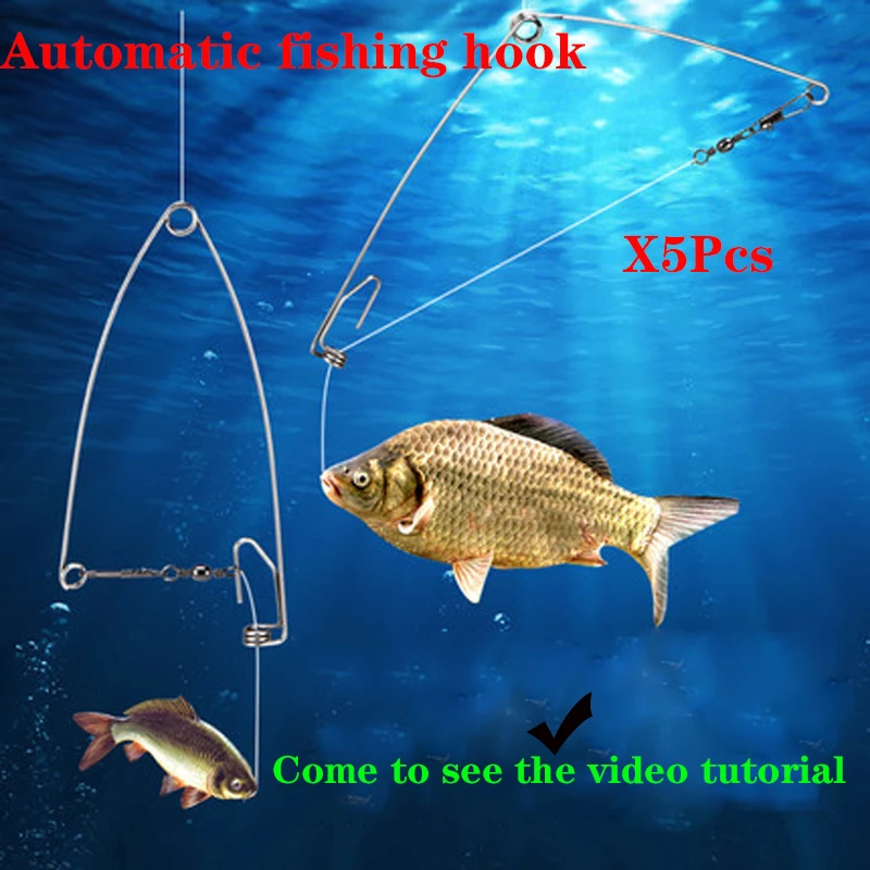 5Pcs/lot Automatic Fishing Spring Hook Stainless Steel Lazy Artifact Universal Full Speed All The Water Fishing Supplies 2019new