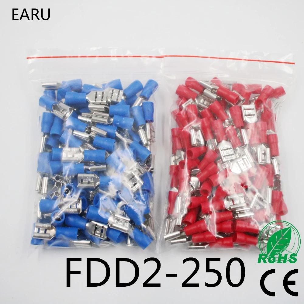 FDD2-250 Female Insulated Electrical Crimp Terminal for 1.5-2.5mm2 Connectors Cable Wire Connector 100PCS/Pack FDD2.5-250 FDD