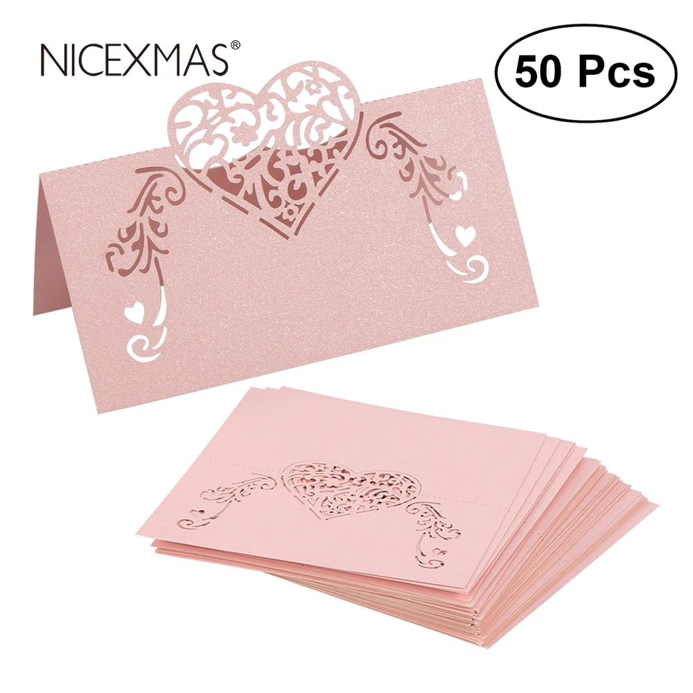 NICEXMAS Laser Cut Heart Shape Place Cards Wedding Name Cards For Wedding Party Table Decoration Wedding Decor
