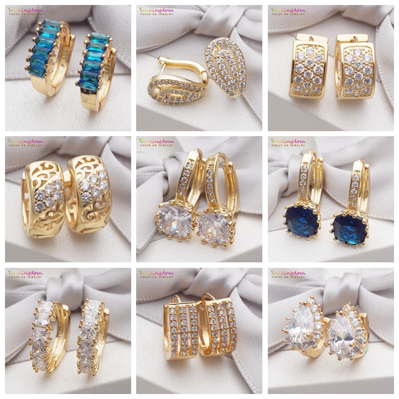 Yunkingdom 14 Different Styles New 2019 Trendy Jewelry Gold Earring Round Cubic Zirconia Crystal Hoop Earrings for Women