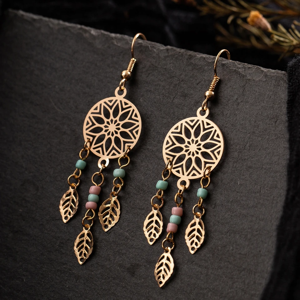 5 Style Indian Tribal Earring Dangle Drop Earring Flower Leaf Triangle Round Circle Earring For Women Boho Vintage Earring