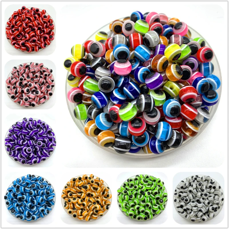 6mm 8mm 10mm Round Spacer Beads Evil Eye Beads Stripe Resin Spacer Beads For Jewelry Making DIY Bracelet Necklace Charms