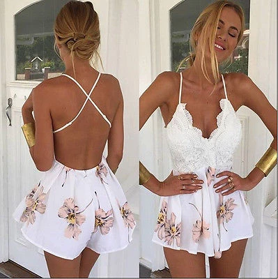 2018 New Sexy print lace summer dress Strap deep v neck high waist beach dresses women slit backless  dress