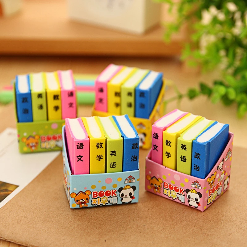 4 Pcs / Pack Creative Book Style Pencil Eraser Kid Stationery School Office Supply Children Education Gift Prize